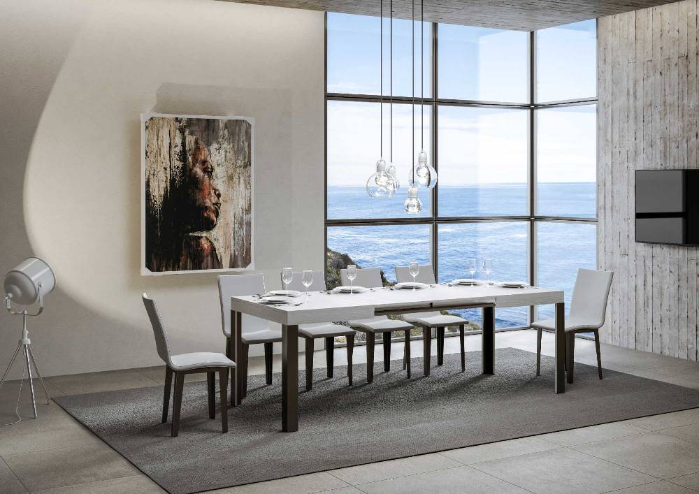 Itamoby Tavolo allungabile 90×140/244 cm Linea Bianco Frassino telaio Antracite Nuovo