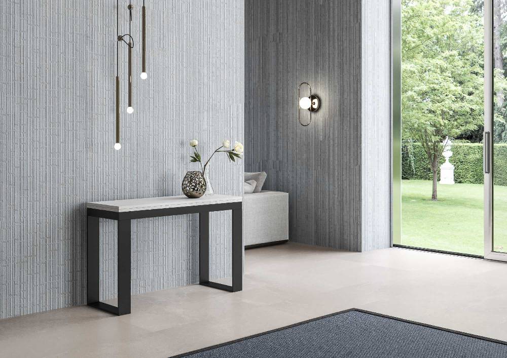 Itamoby Tavolo Tecno Double Bianco Frassino 120×45 aperto/Allungato120x90/200×90 gambe/telaio Antracite Vendita Calda
