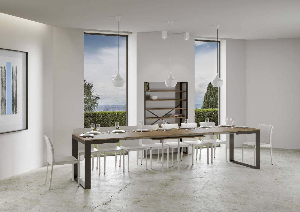 Itamoby Tavolo Tecno Evolution piano Noce 90×180 Allungato 90×440 telaio Antracite In Saldo