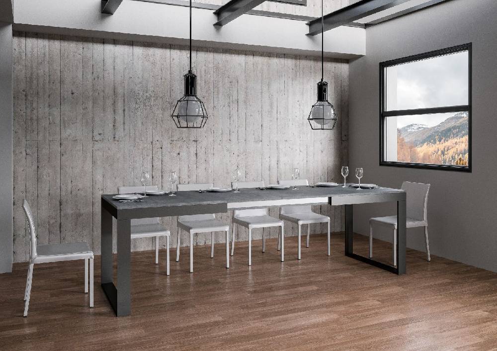 Itamoby Tavolo Tecno Evolution piano Cemento 90×180 Allungato 90×440 telaio Antracite Nuova