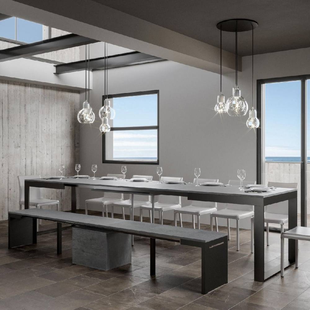 Itamoby Tavolo Tecno Evolution piano Cemento 90×180 Allungato 90×440 telaio Antracite Nuova