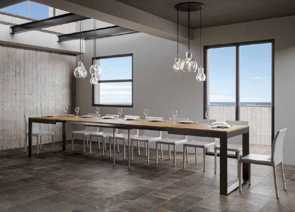 Itamoby Tavolo Tecno Evolution piano Quercia Natura 90×180 Allungato 90×440 telaio Antracite Moda