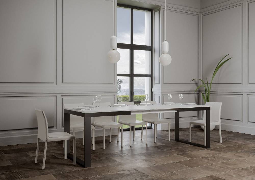 Itamoby Tavolo Tecno Evolution piano Bianco Frassino 90×160 Allungato 90×420 telaio Antracite Offerta speciale