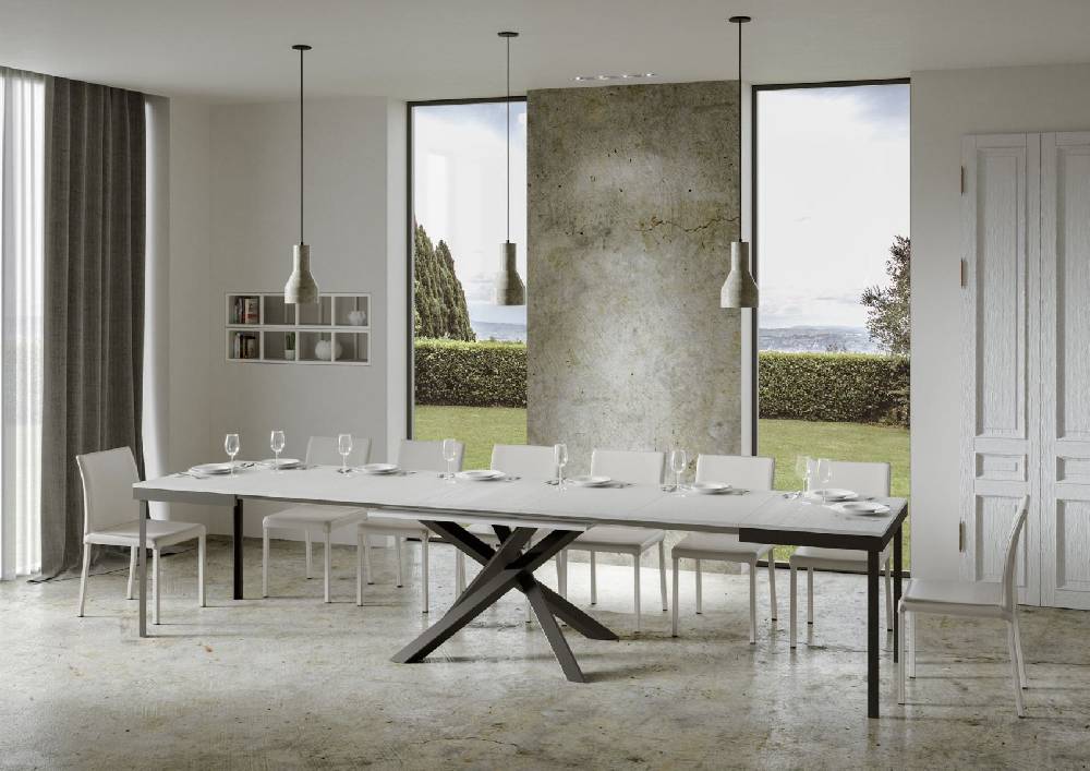 Itamoby Tavolo Volantis Evolution piano Bianco Frassino 90×160 Allungato 420 telaio Antracite Smaltimento dello stoccaggio