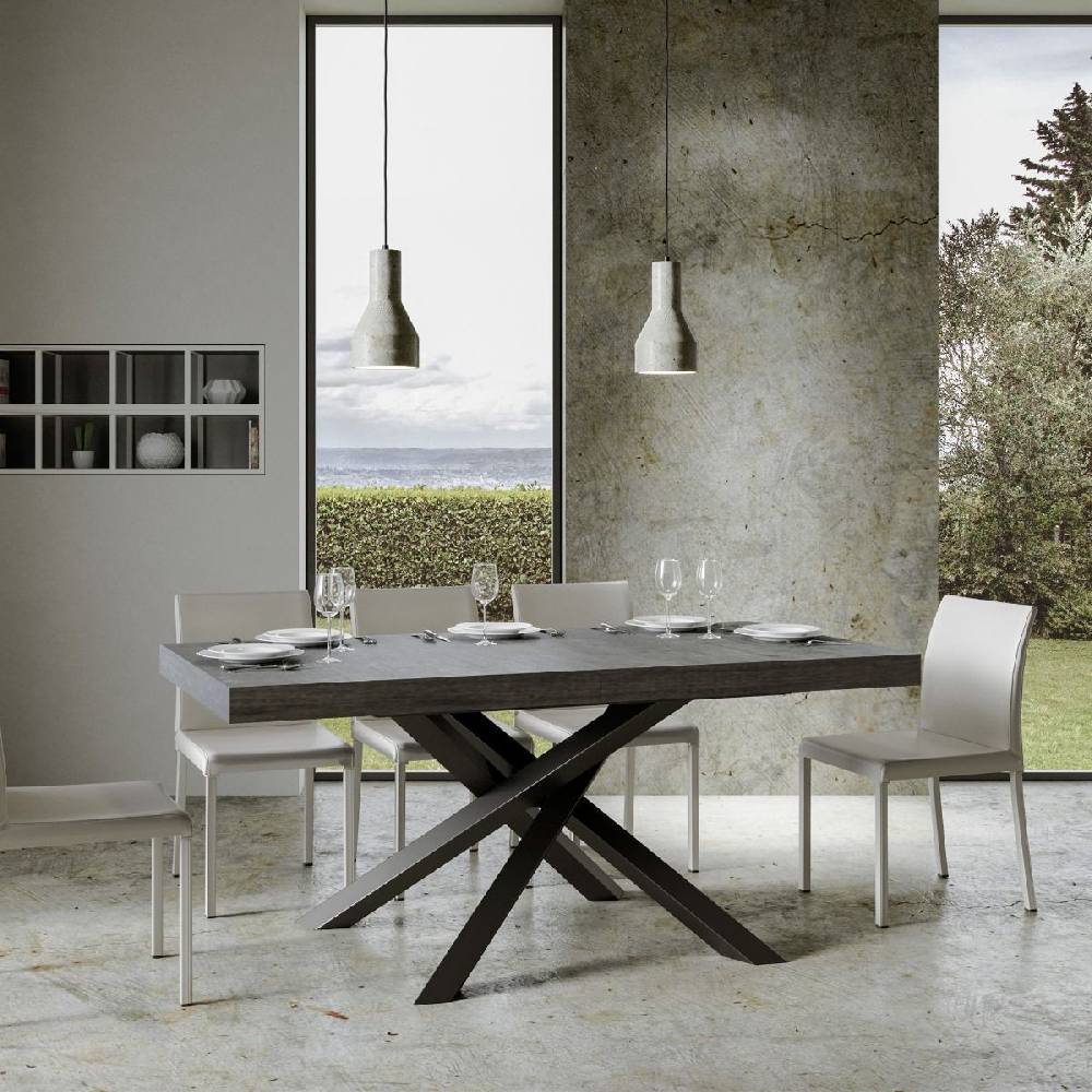 Itamoby Tavolo Volantis Allungabile piano Cemento 90×160 Allungato 264 telaio Antracite Sostegno trimestrale