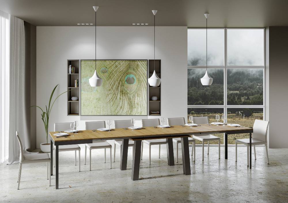 Itamoby Tavolo Bridge Evolution piano Quercia Natura 90×180 Allungato 440 telaio Antracite Limitato a 3 giorni