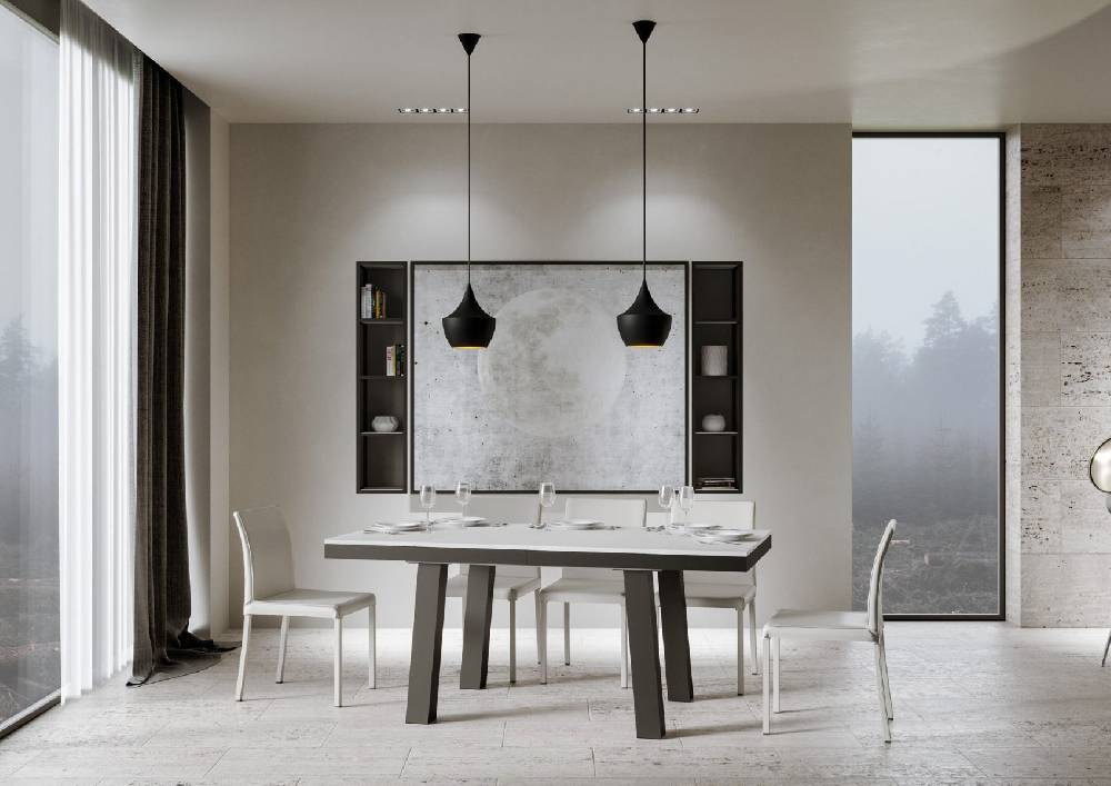Itamoby Tavolo Bridge Evolution piano Bianco Frassino 90×180 Allungato 440 telaio Antracite Esporta salva
