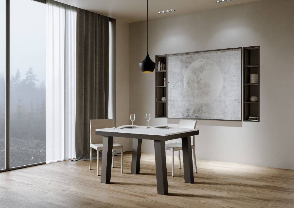 Itamoby Tavolo Bridge Evolution piano Bianco Frassino 90×120 Allungato 380 telaio Antracite Italia