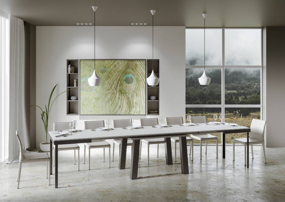 Itamoby Tavolo Bridge Evolution piano Bianco Frassino 90×120 Allungato 380 telaio Antracite Italia