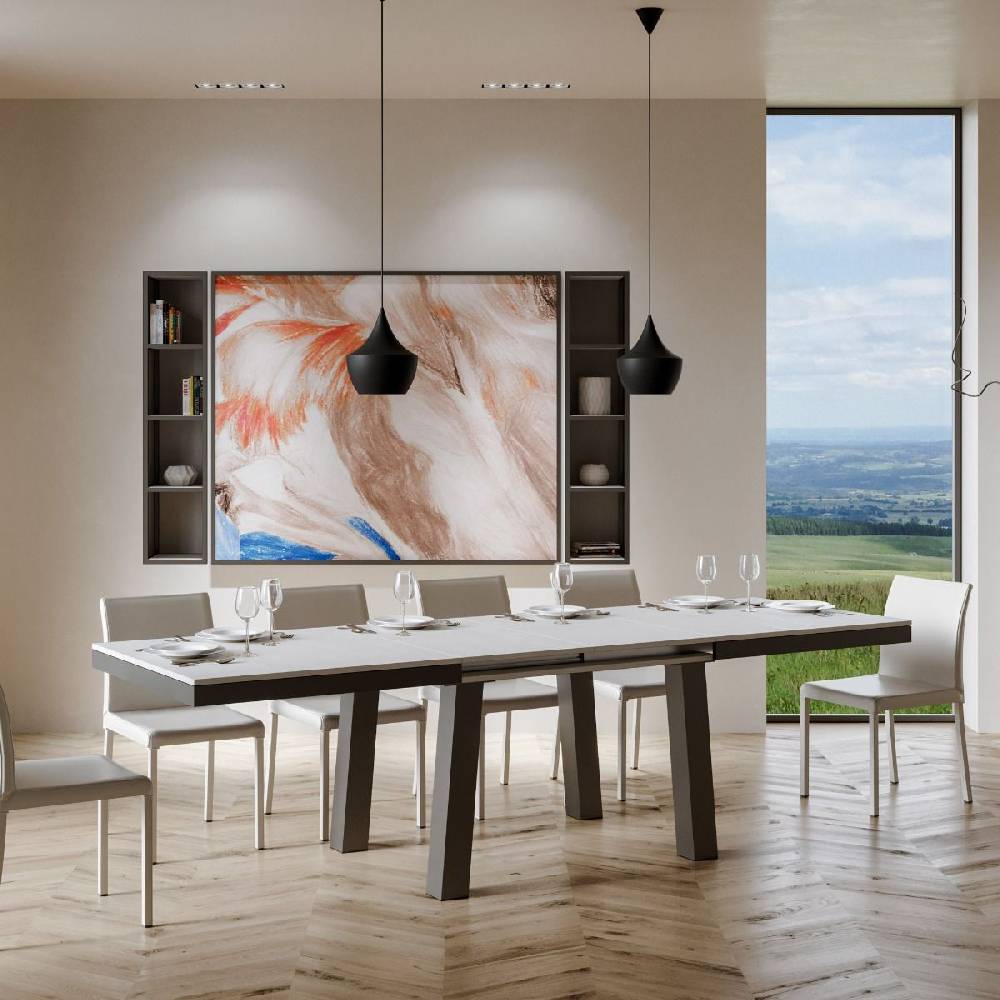 Itamoby Tavolo Bridge Evolution piano Bianco Frassino 90×160 Allungato 264 telaio Antracite Soddisfazione Garantita