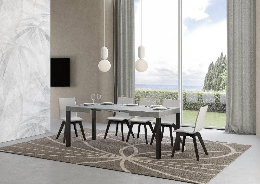 Itamoby Tavolo everyday piano cemento cm. 80×120 allungabile fino a 204 telaio Antracite Offerta per la Festa della Mamma