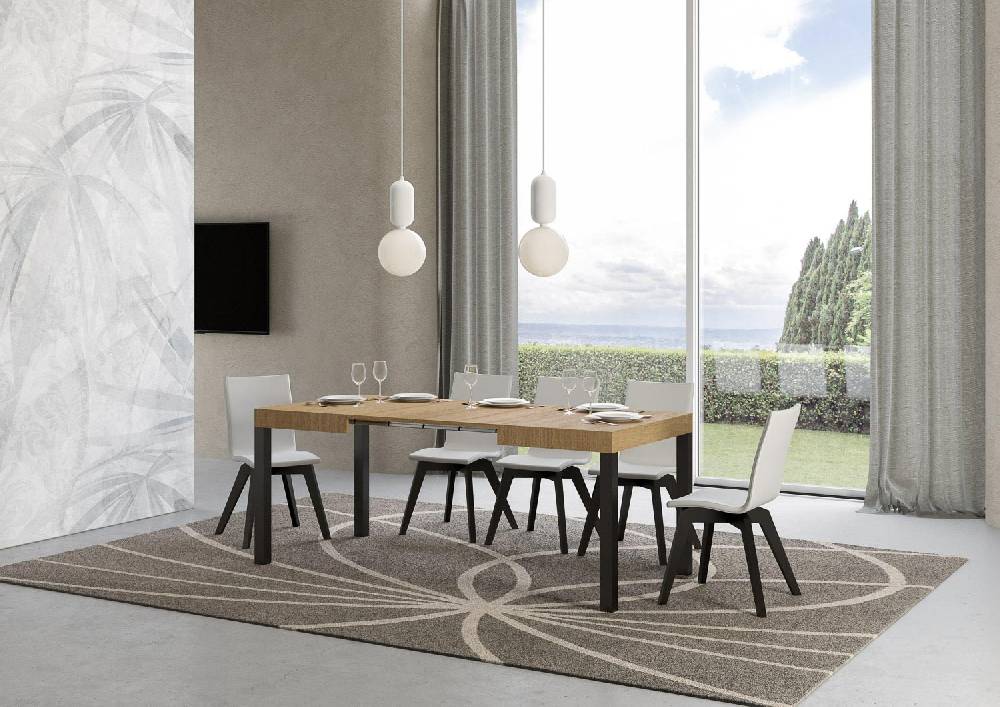 Itamoby Tavolo everyday piano quercia natura cm. 80×120 allungabile fino a 204 telaio Antracite Offerta Giorno del Papà