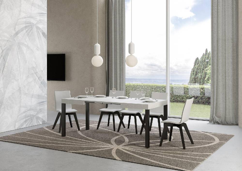 Itamoby Tavolo everyday piano bianco frassino cm. 80×120 allungabile fino a 204 telaio Antracite Offerta San Valentino