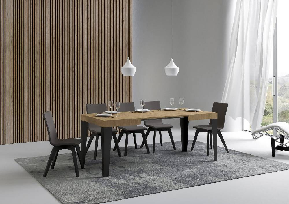 Itamoby Tavolo Flame piano quercia natura cm. 80×120 allungabile fino a 204 telaio Antracite Offerta temporanea