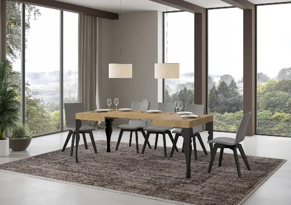 Itamoby Tavolo Paxon piano quercia natura cm. 80×120 allungabile fino a 204 telaio Antracite Comprane uno, ottenene uno gratis