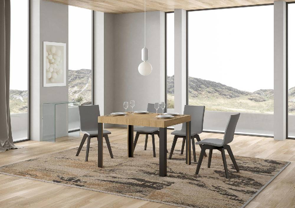 Itamoby Tavolo Linea piano quercia natura cm. 80×120 allungabile fino a 204 telaio Antracite Fino al 50% di sconto