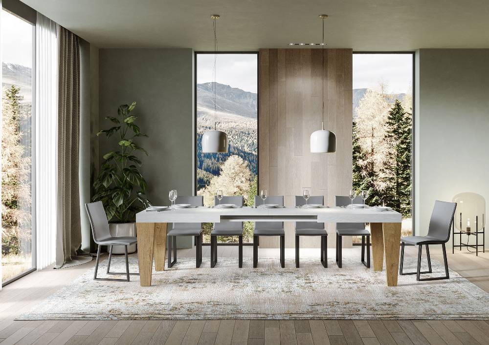 Itamoby Tavolo Spimbo Mix Allungabile Piano Bianco Frassino Gambe Quercia Natura 90×180 Allungato 284 Duty-free
