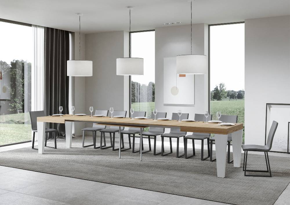 Itamoby Tavolo Spimbo Mix Allungabile Piano Quercia Natura Gambe Bianco Frassino 90×160 Allungato 264 Italy