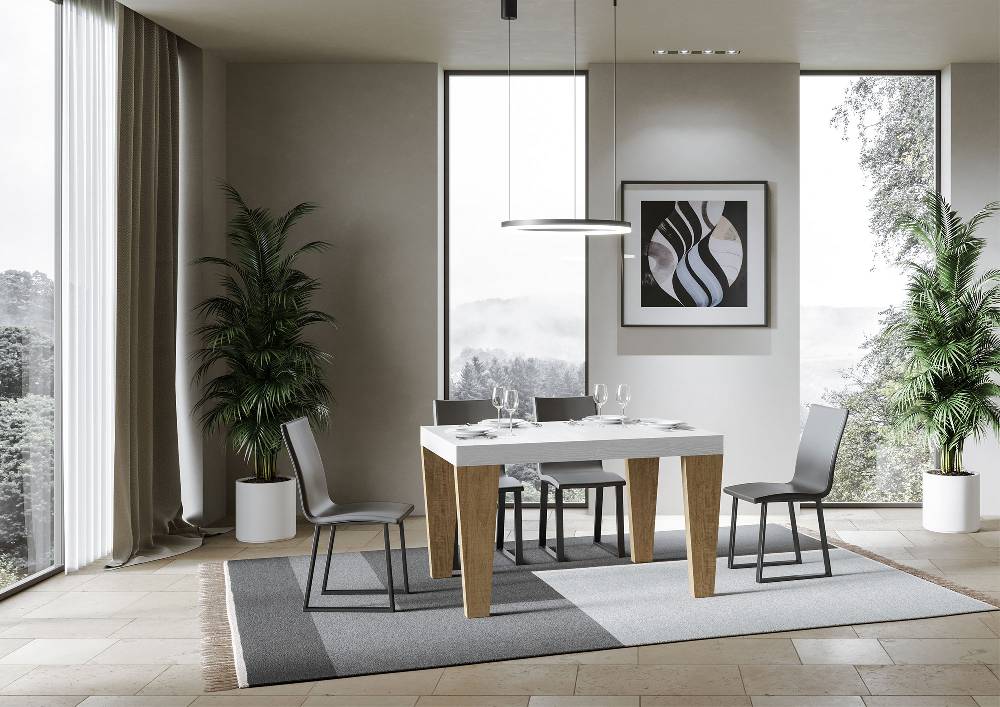 Itamoby Tavolo Spimbo Mix Allungabile Piano Bianco Frassino Gambe Quercia Natura 90×130 Allungato 390 Soddisfazione Garantita