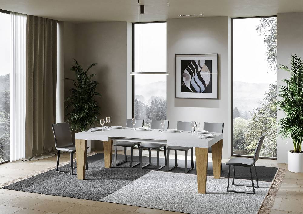 Itamoby Tavolo Spimbo Mix Allungabile Piano Bianco Frassino Gambe Quercia Natura 90×130 Allungato 390 Soddisfazione Garantita