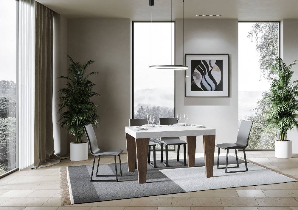Itamoby Tavolo Spimbo Mix Allungabile Piano Bianco Frassino Gambe Noce 90×130 Allungato 390 Qualità Garantita