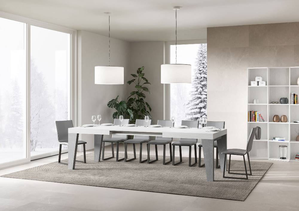 Itamoby Tavolo Naxy Mix Allungabile Piano Bianco Frassino Gambe Cemento 90×180 Allungato 284 Promozione Limitata
