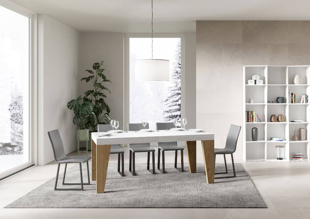 Itamoby Tavolo Naxy Mix Allungabile Piano Bianco Frassino Gambe Quercia Natura 90×180 Allungato 284 Fino Al -60%