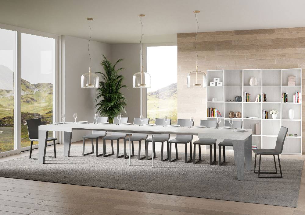 Itamoby Tavolo Naxy Mix Allungabile Piano Bianco Frassino Gambe Cemento 90×160 Allungato 264 Convenienza