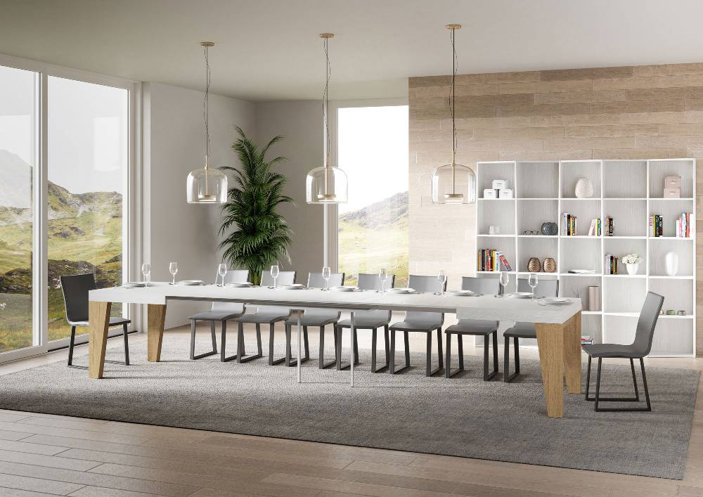 Itamoby Tavolo Naxy Mix Allungabile Piano Bianco Frassino Gambe Quercia Natura 90×160 Allungato 264 Novità