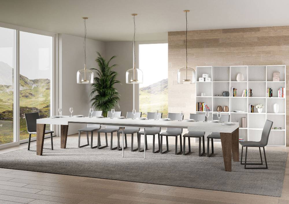 Itamoby Tavolo Naxy Mix Allungabile Piano Bianco Frassino Gambe Noce 90×160 Allungato 264 Presa