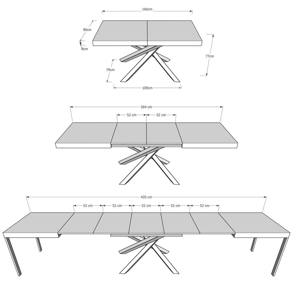 Itamoby Tavolo Volantis Allungabile piano Bianco Frassino 90×160 Allungato 420 telaio 4/A Smaltimento dello stoccaggio
