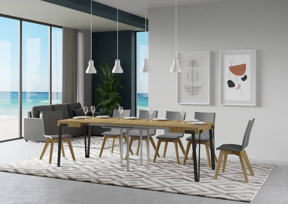 Itamoby Tavolo Rio Allungabile piano Quercia Natura 90×90 Allungato 246 telaio Antracite Offerte speciali