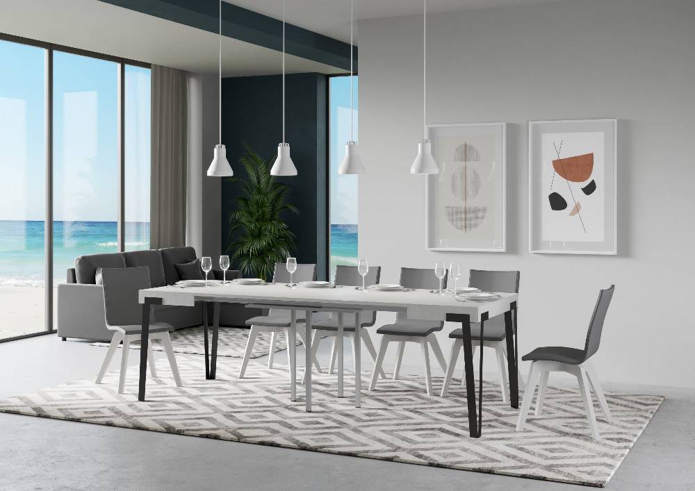 Itamoby Tavolo Rio Allungabile piano Bianco Frassino 90×90 Allungato 246 telaio Antracite Enormi risparmi