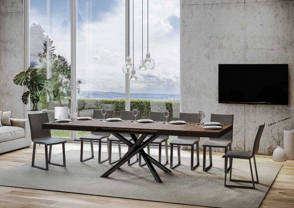 Itamoby Tavolo Famas Evolution piano Noce 90×180 Allungato 440 telaio Antracite Sconti VIP