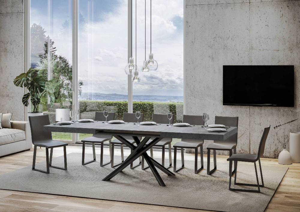 Itamoby Tavolo Famas Allungabile piano Cemento 90×180 Allungato 440 telaio Antracite Officina