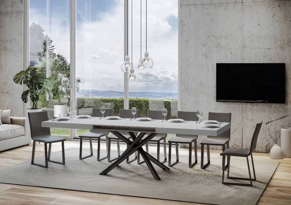 Itamoby Tavolo Famas Allungabile piano Bianco Frassino 90×180 Allungato 440 telaio Antracite Esporta salva