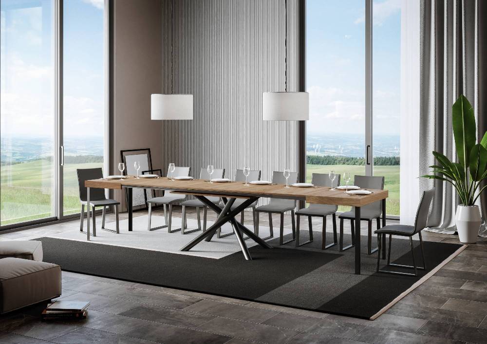 Itamoby Tavolo Famas Allungabile piano Quercia Natura 90×130 Allungato 390 telaio Antracite Italy