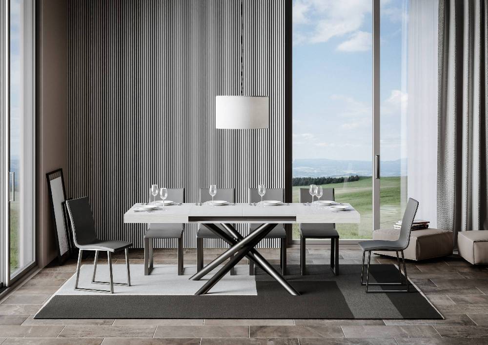 Itamoby Tavolo Famas Allungabile piano Bianco Frassino 90×130 Allungato 390 telaio Antracite Italia