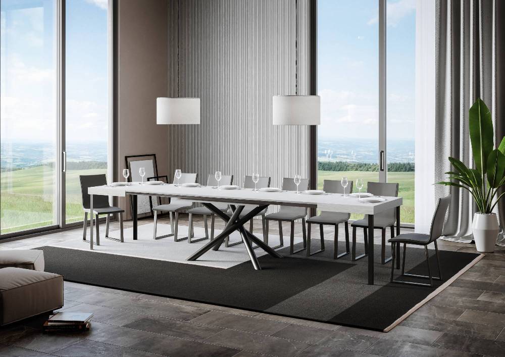 Itamoby Tavolo Famas Allungabile piano Bianco Frassino 90×130 Allungato 390 telaio Antracite Italia