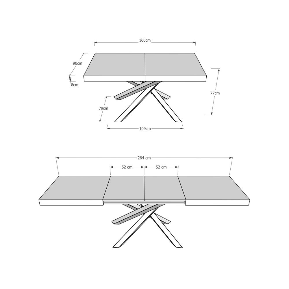 Itamoby Tavolo Volantis Allungabile piano Cemento 90×160 Allungato 264 telaio 4/C Hotsell