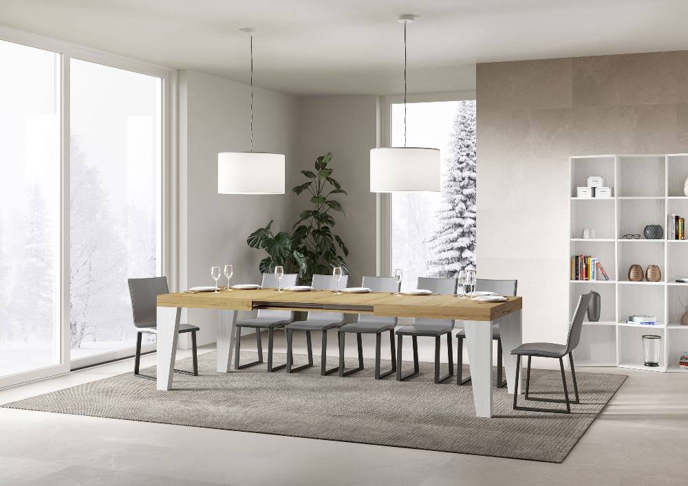 Itamoby Tavolo Naxy Mix Allungabile Piano Quercia Natura Gambe Bianco Frassino 90×180 Allungato 440 Moda
