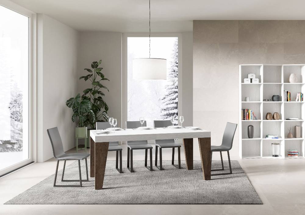 Itamoby Tavolo Naxy Mix Allungabile Piano Bianco Frassino Gambe Noce 90×180 Allungato 440 Prezzo di fabbrica