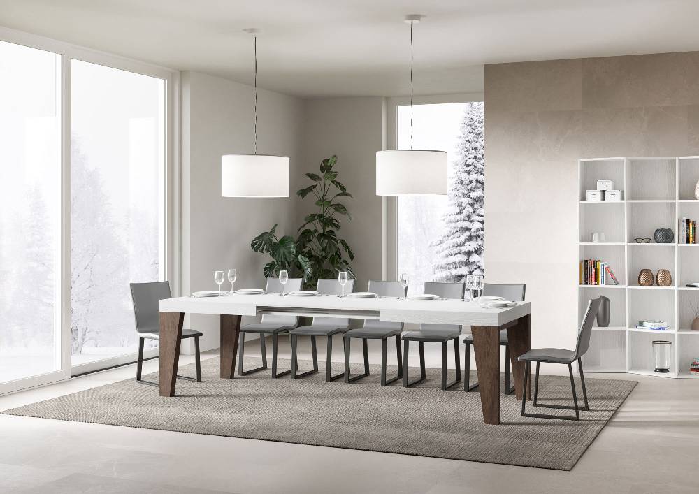 Itamoby Tavolo Naxy Mix Allungabile Piano Bianco Frassino Gambe Noce 90×180 Allungato 440 Prezzo di fabbrica