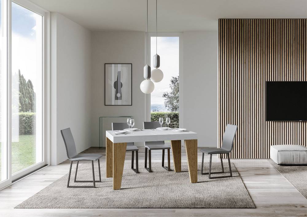Itamoby Tavolo Naxy Mix Allungabile Piano Bianco Frassino Gambe Quercia Natura 90×130 Allungato 234 Offerta Pasqua