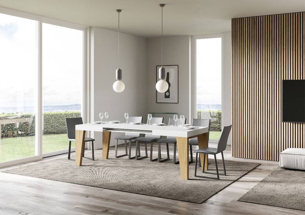Itamoby Tavolo Naxy Mix Allungabile Piano Bianco Frassino Gambe Quercia Natura 90×130 Allungato 234 Offerta Pasqua