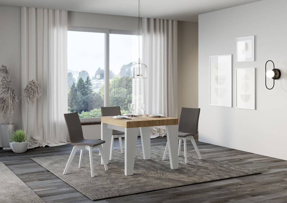 Itamoby Tavolo Naxy Mix Allungabile Piano Quercia Natura Gambe Bianco Frassino 90×90 Allungato 246 Offerta San Valentino