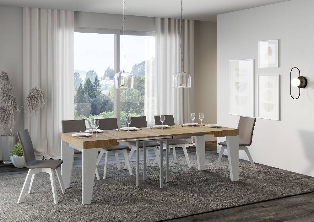 Itamoby Tavolo Naxy Mix Allungabile Piano Quercia Natura Gambe Bianco Frassino 90×90 Allungato 246 Offerta San Valentino