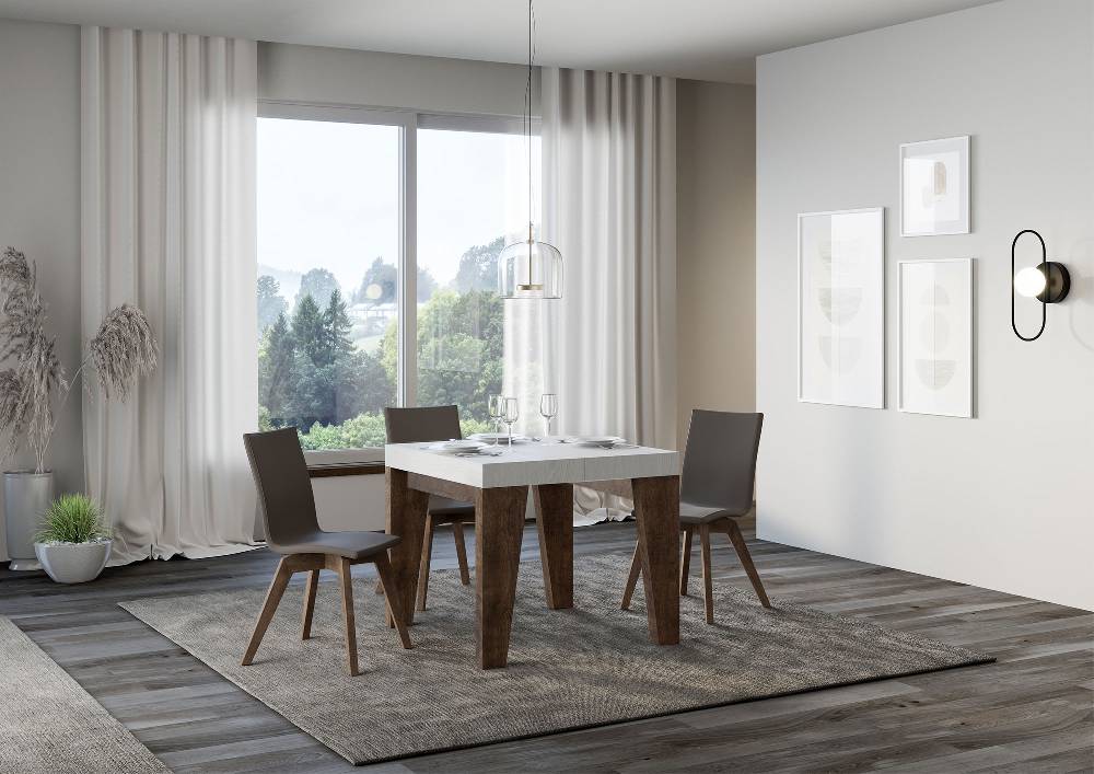 Itamoby Tavolo Naxy Mix Allungabile Piano Bianco Frassino Gambe Noce 90×90 Allungato 246 Offerta Anniversario