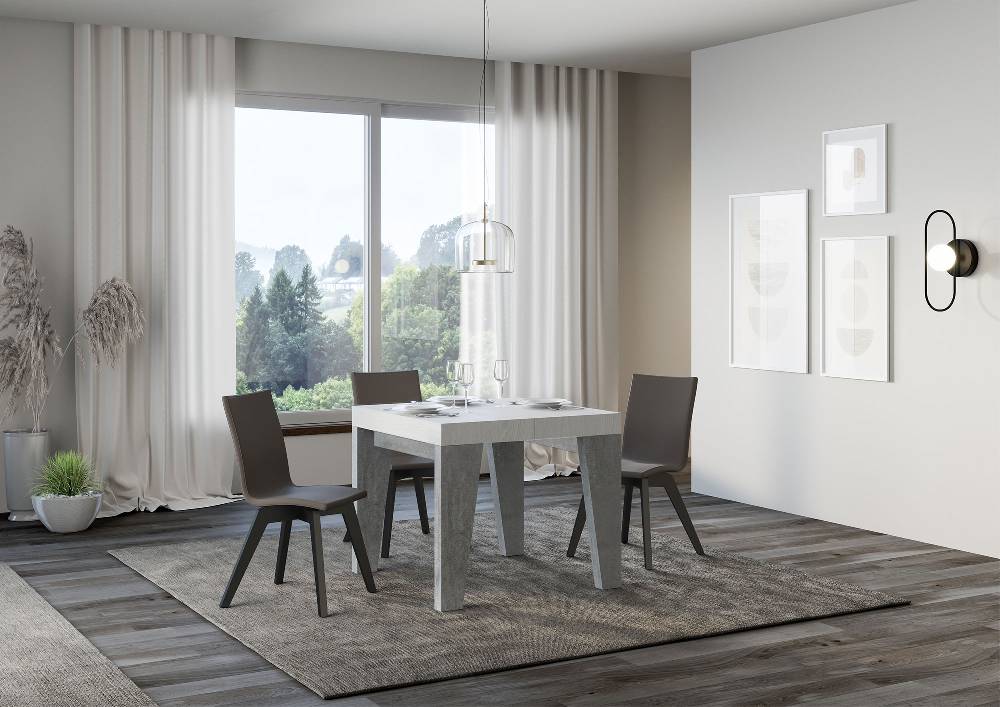 Itamoby Tavolo Naxy Mix Allungabile Piano Bianco Frassino Gambe Cemento 90×90 Allungato 246 Smaltimento dello stoccaggio