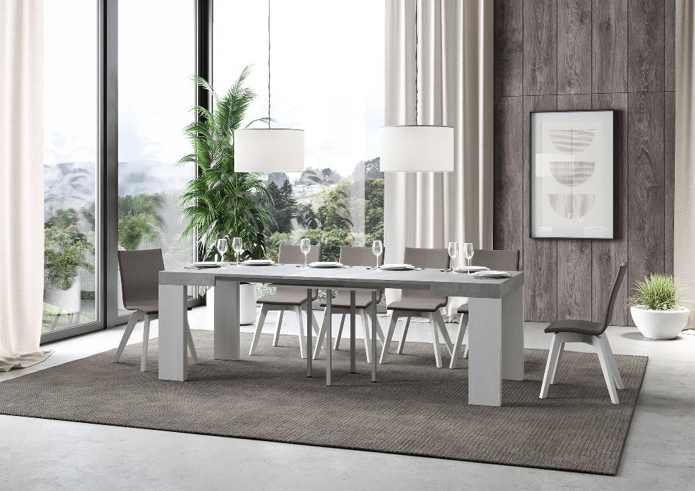 Itamoby Tavolo Roxell Mix Allungabile Piano Cemento Gambe Bianco Frassino 90×90 Allungato 246 Super Saving Price
